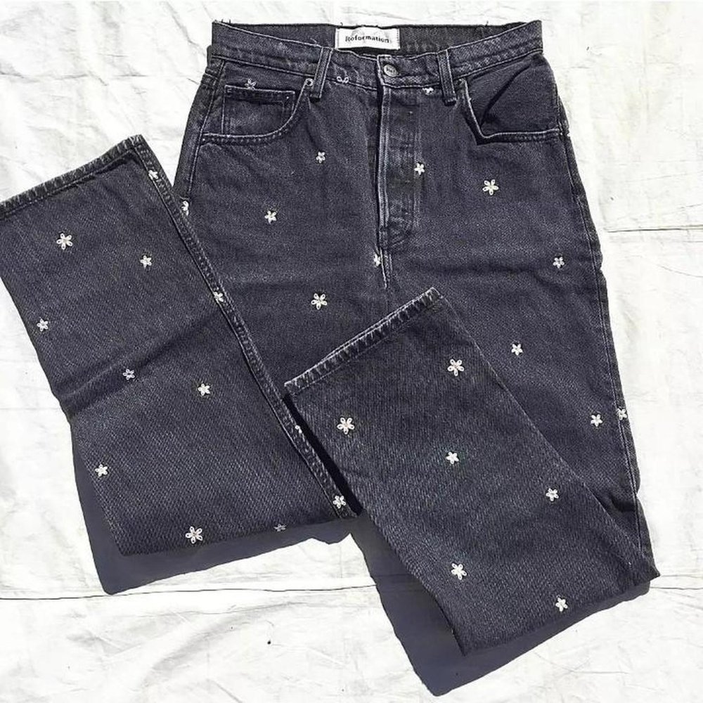 Reformation Daisy Embroidered High Waisted Jeans